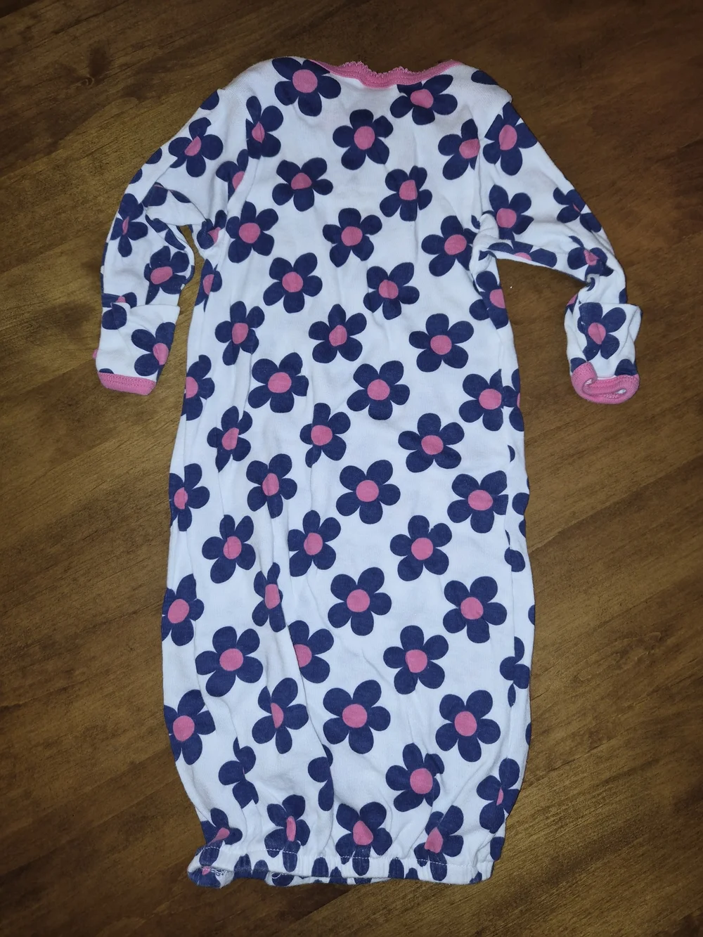 Gerber Baby Floral Sleep Gown - White with Navy & Pink Flowers 0-6 Months